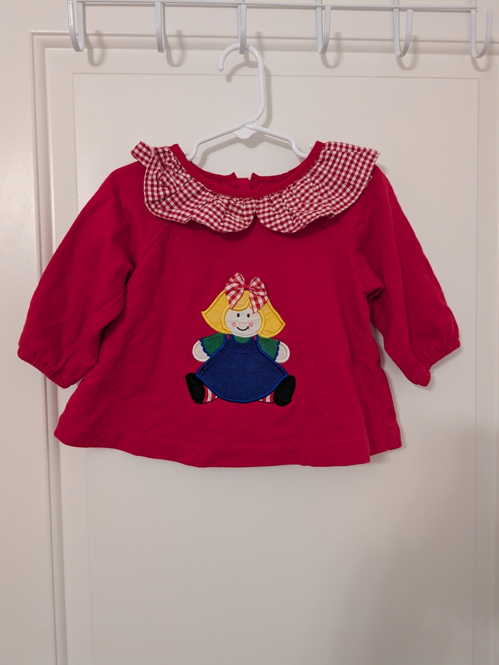 Vintage Austin & Ashley 18M Red Gingham Rag Doll Applique Top Made USA